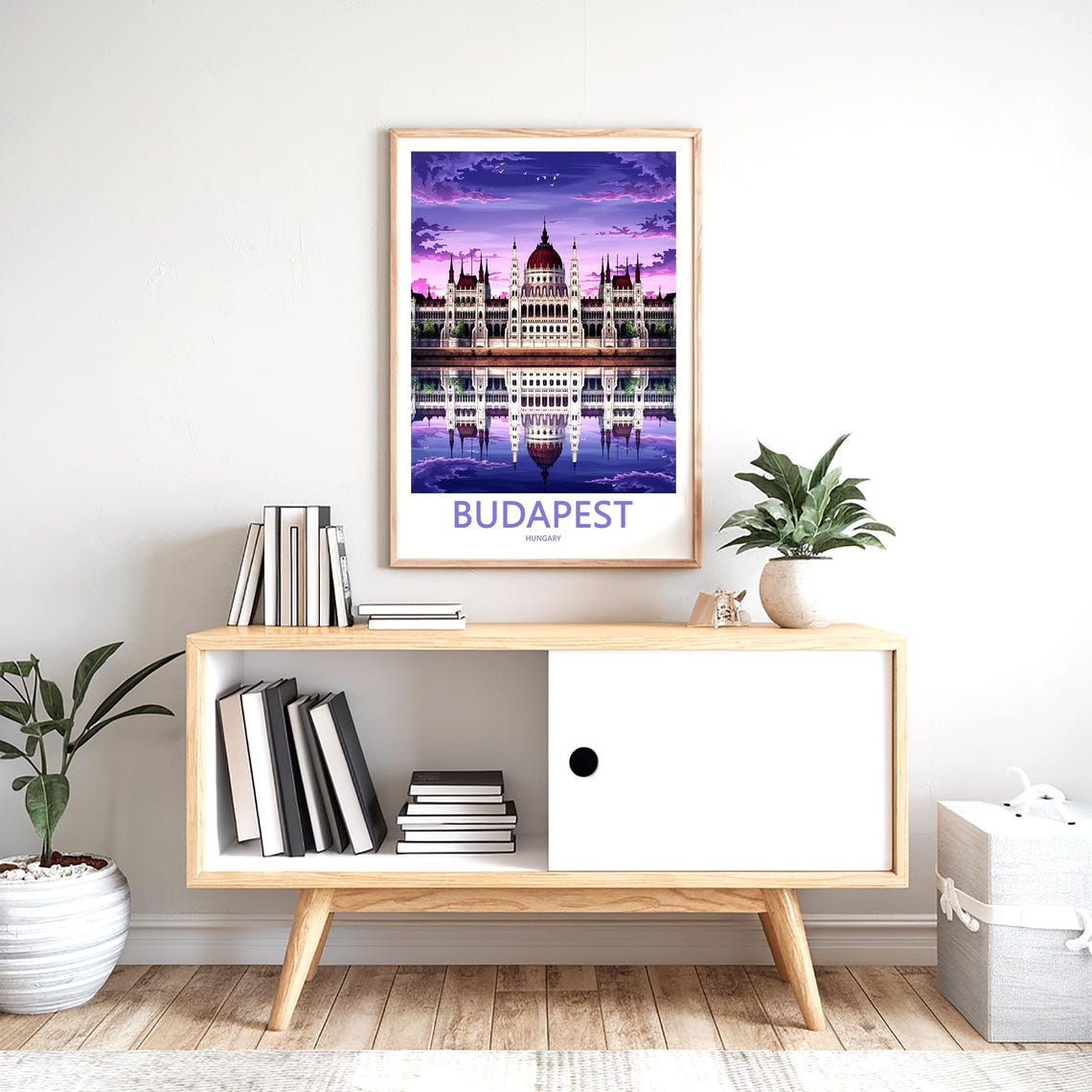 Budapest Hungary Parliament Purple Night Perfect Reflection Poster - Image 2