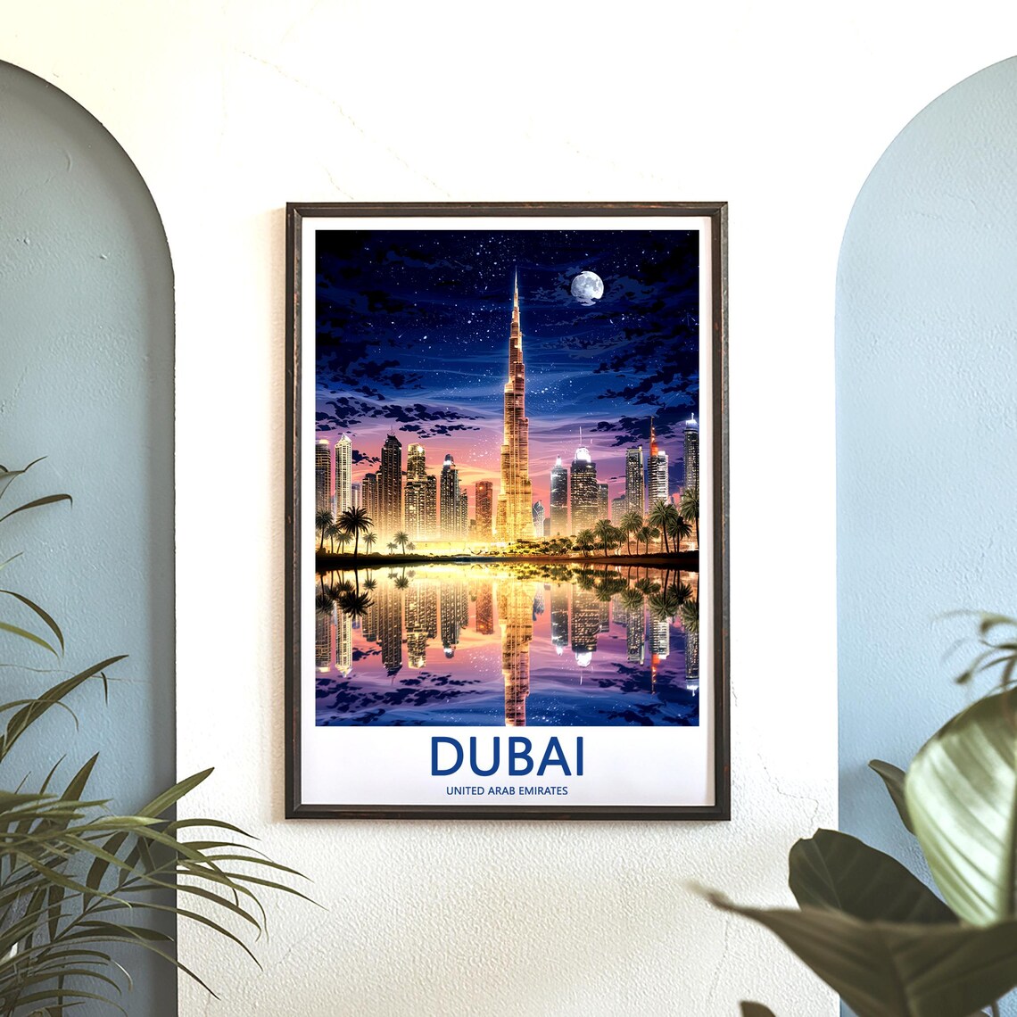 Dubai Burj Khalifa Moonlit Night with Golden Reflection Travel Poster - Image 3