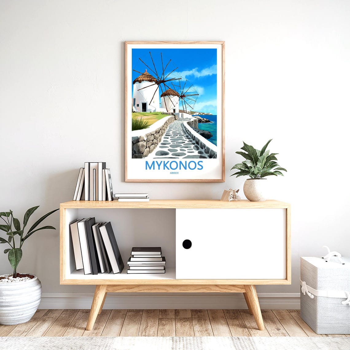 Mykonos Windmills Painted Vintage Greece Travel Decor Poster - Image 2
