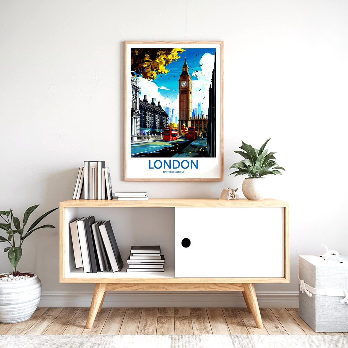London Big Ben Red Buses Street Golden Autumn Foliage Poster - Image 2