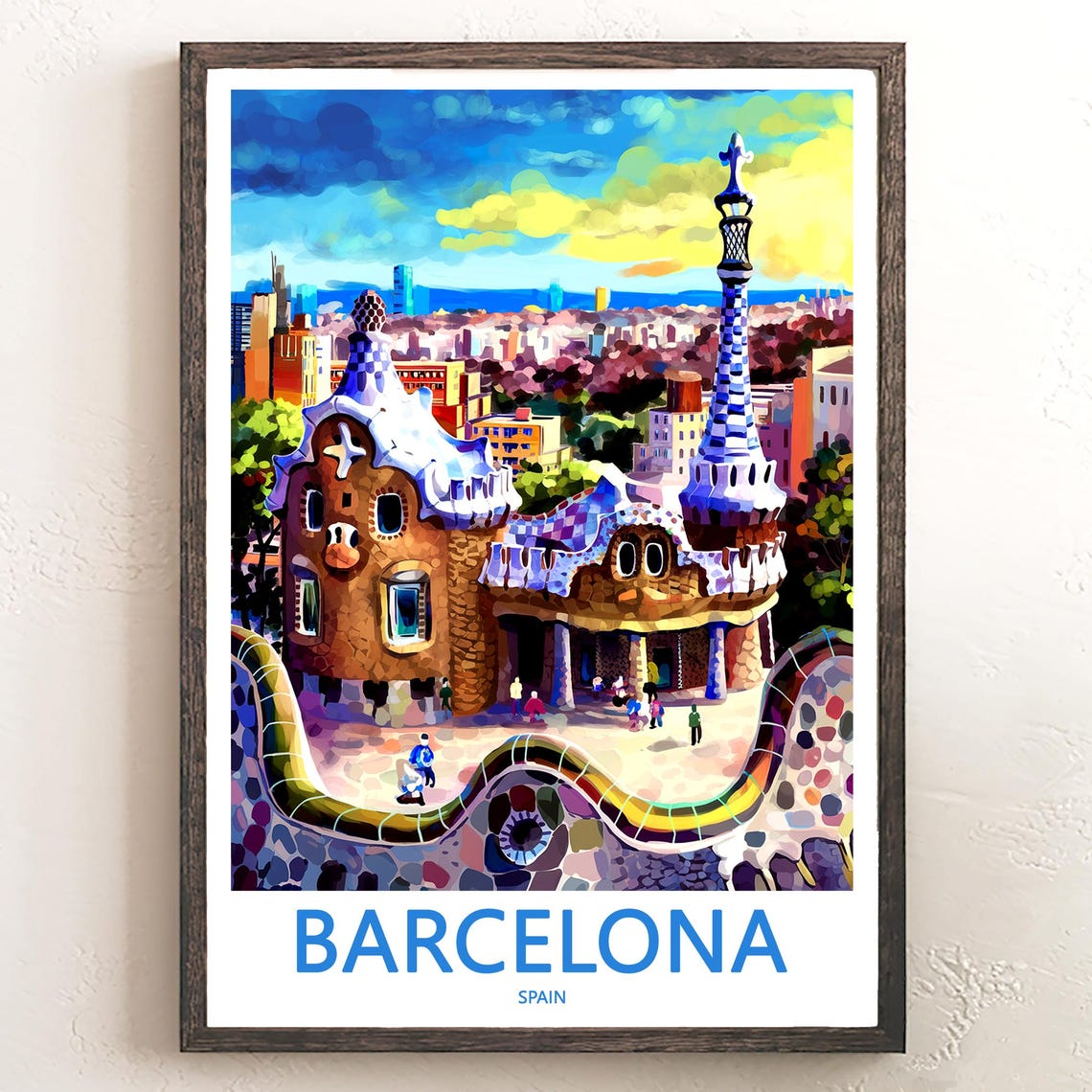 Barcelona Park Güell Gatehouse Sunset Mosaic Bench Travel Poster