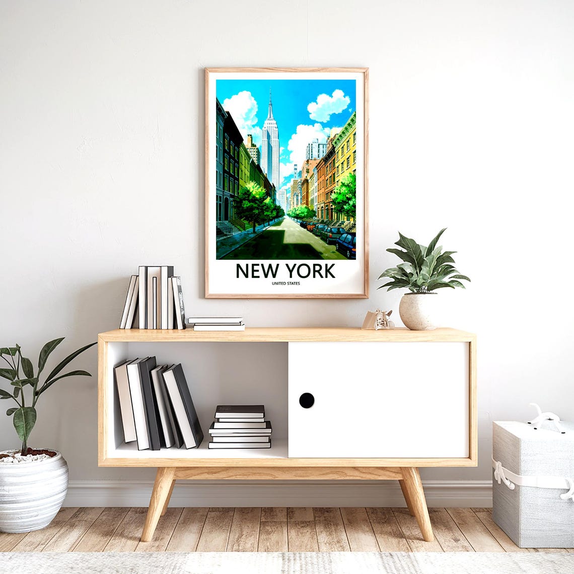Quiet Brownstone Street Facing the Empire State Building Poster - Image 2