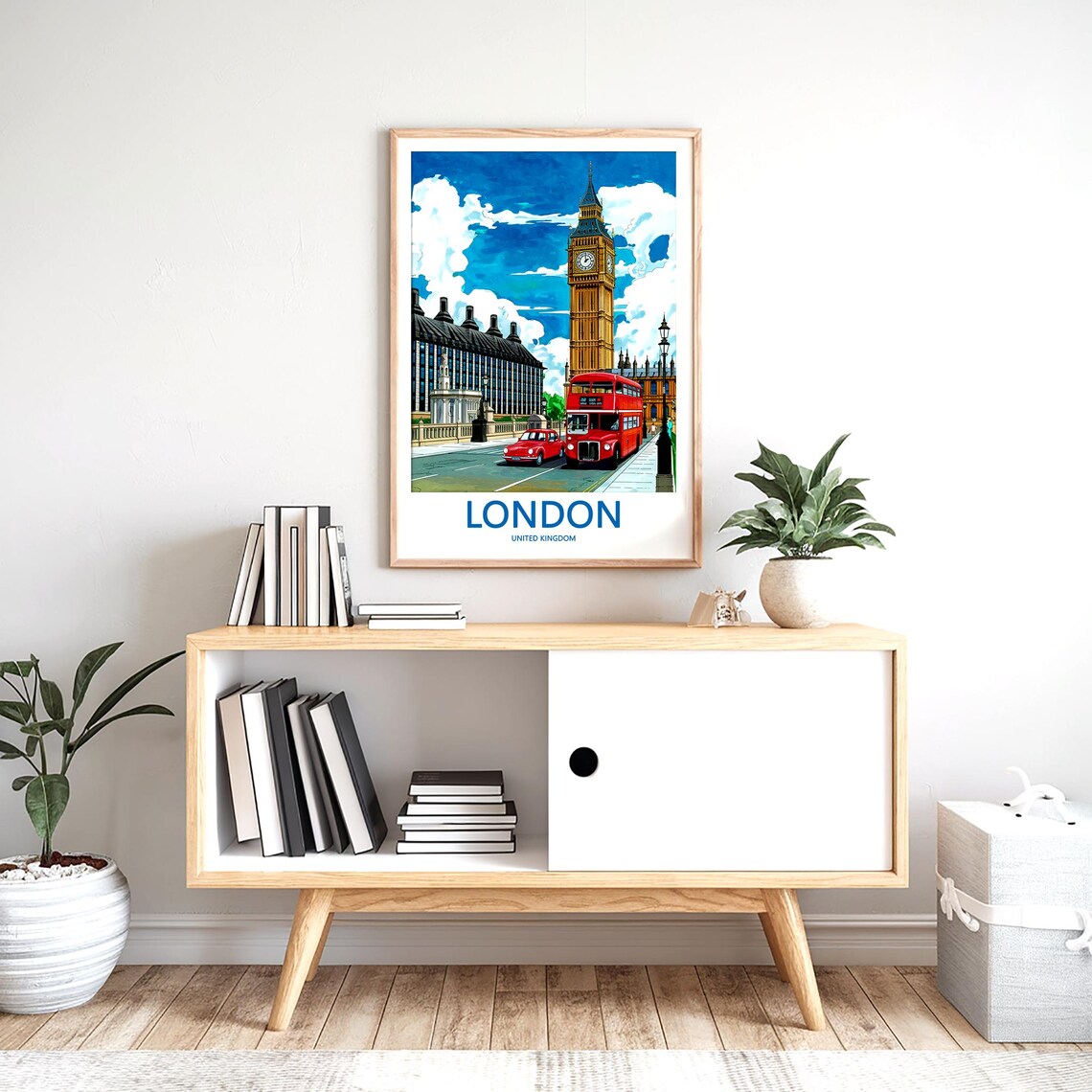 London Big Ben Vintage Routemaster Bus and Classic Red Car Poster - Image 2