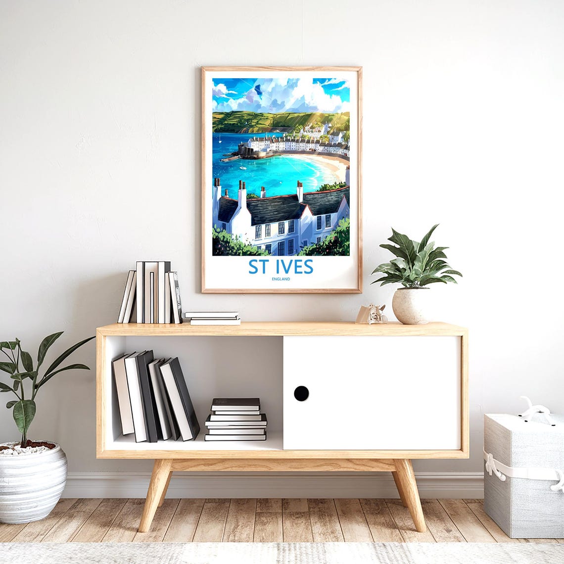 St Ives England White Cottages Overlooking Sweeping Bay Poster - Image 2