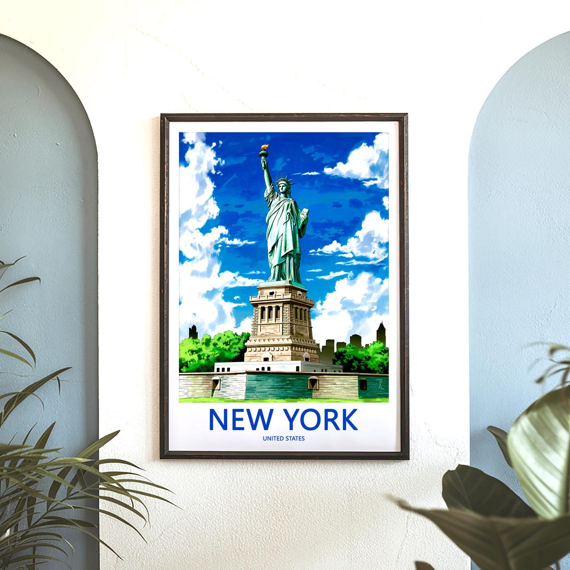 New York Statue of Liberty Harbor Monument Blue Sky Travel Poster - Image 3