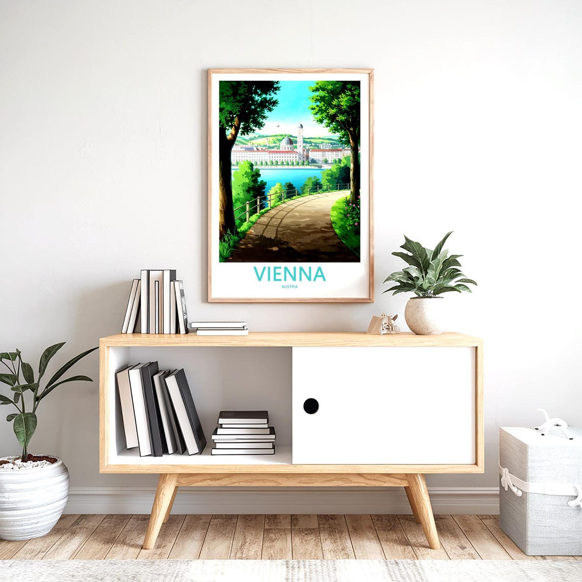 Vienna Riverside Skyline View from Green Park Path Travel Poster - Image 2