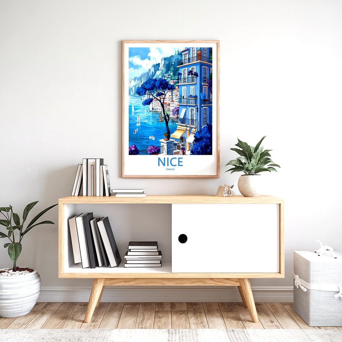 Nice France Umbrella Pine Harbor Sailboats Travel Art Poster - Image 2
