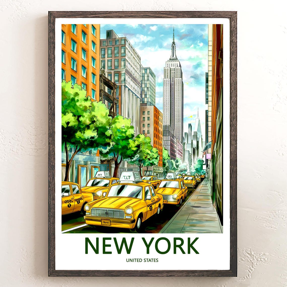 New York Yellow Cabs Empire State Building Street Scene Poster