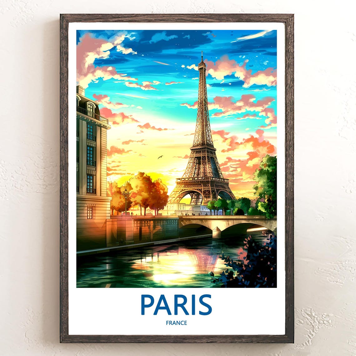 Eiffel Tower Over the Seine at Golden Sunset with Bridge Poster
