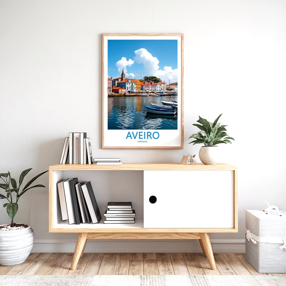 Aveiro Portugal Colorful Harbor Houses with Moored Boats Poster - Image 2