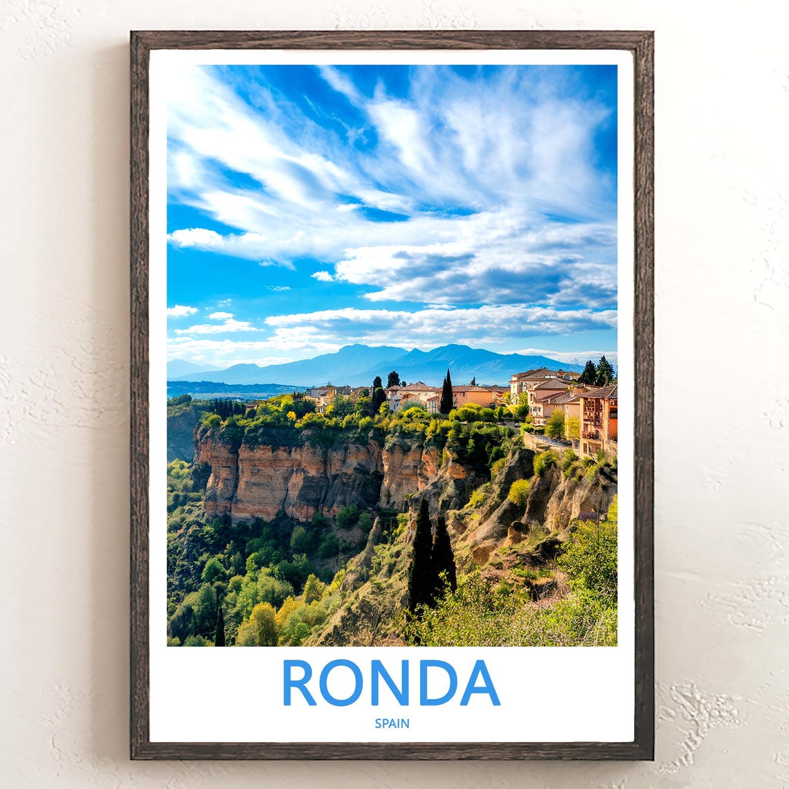 Ronda El Tajo Gorge Panorama with Mountains Spain Travel Poster