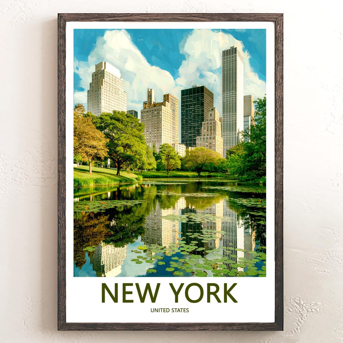 New York Central Park Lily Pad Pond Skyscraper Reflection Poster