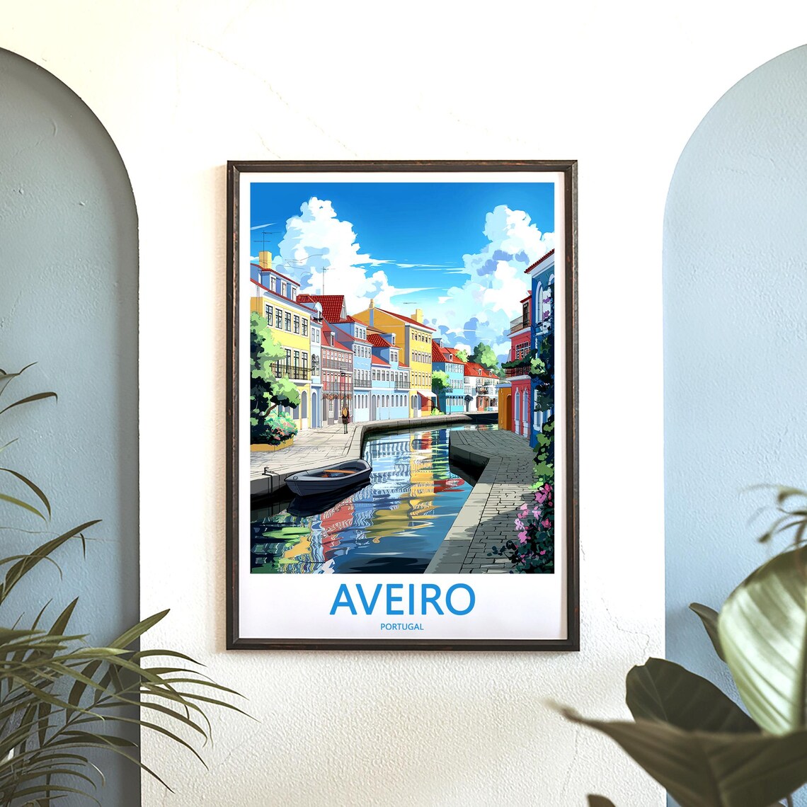 Aveiro Portugal Curved Canal Rowboat Flower Gardens Travel Poster - Image 3
