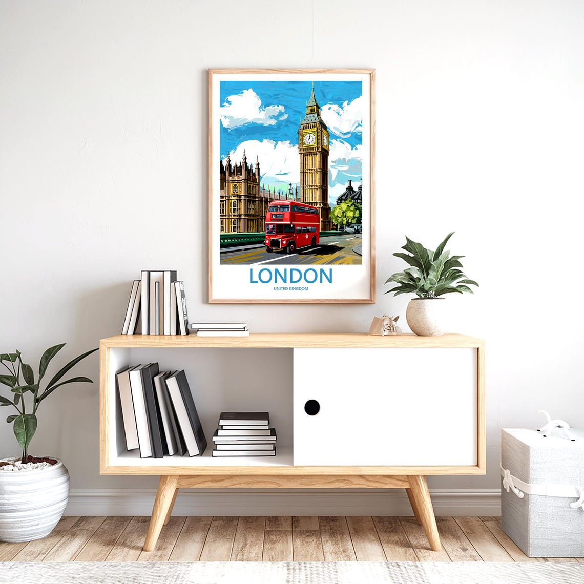 Big Ben Vintage Routemaster Bus Under a Painted Sky Art Poster - Image 2