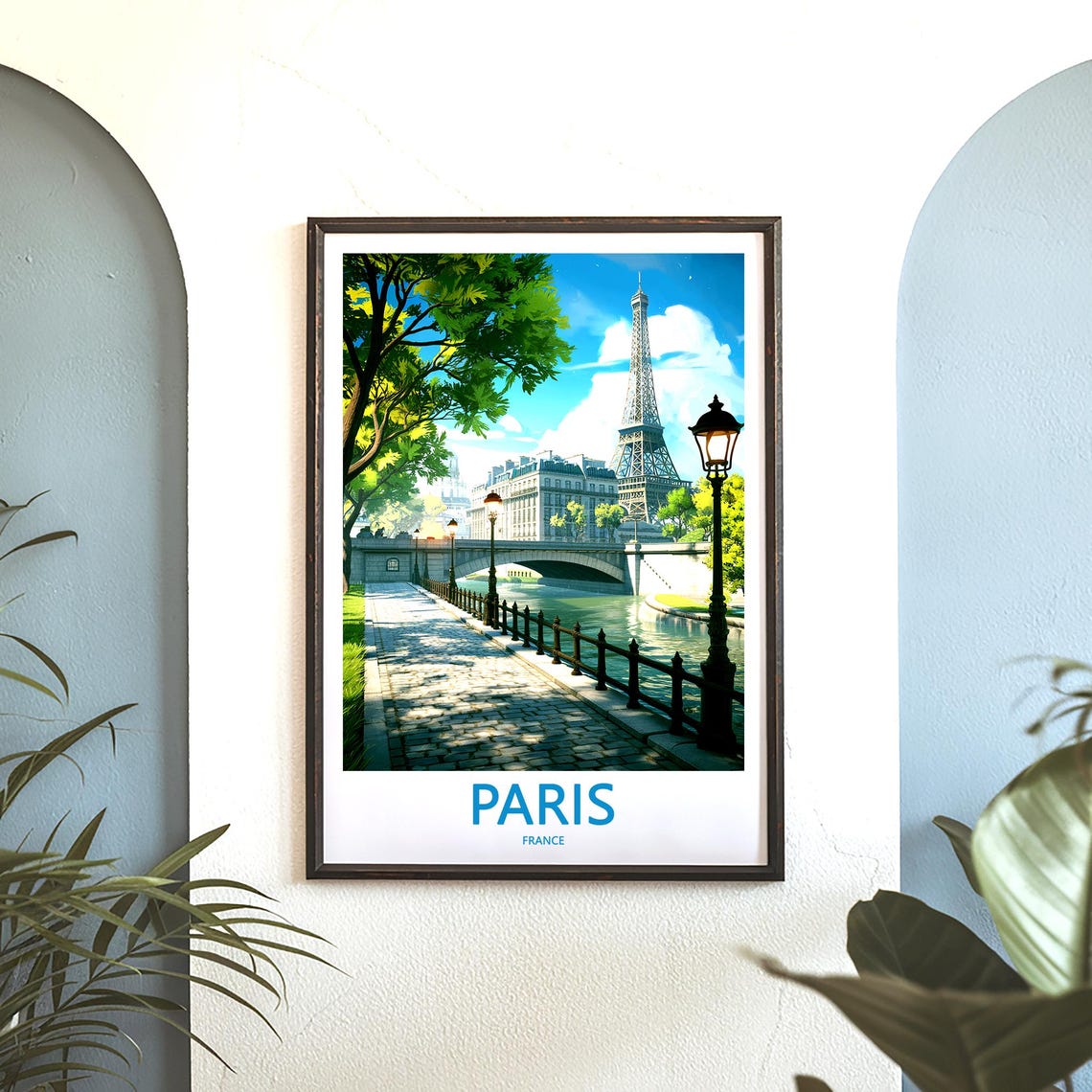 Eiffel Tower Beyond Leafy Seine Quay and Lamp Posts Daytime Poster - Image 3