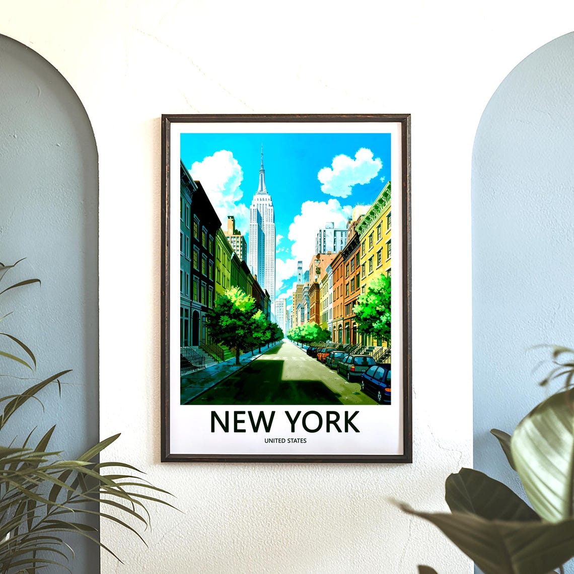 Quiet Brownstone Street Facing the Empire State Building Poster - Image 3