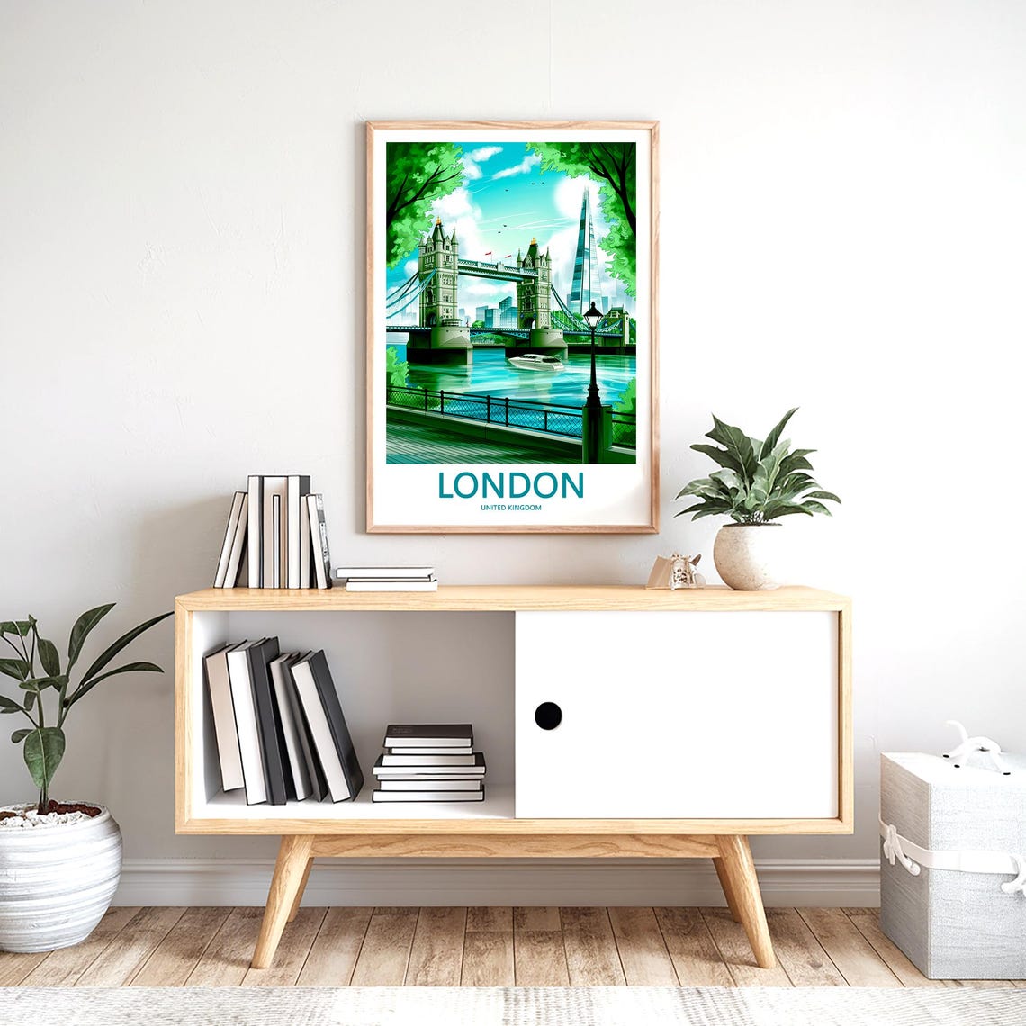 Tower Bridge in Emerald Palette Riverside Illustration Poster - Image 2