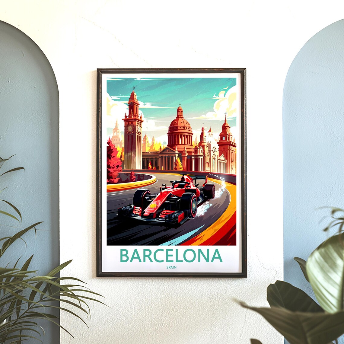 Barcelona Formula 1 Race Car Grand Prix Speed Retro Travel Poster - Image 3
