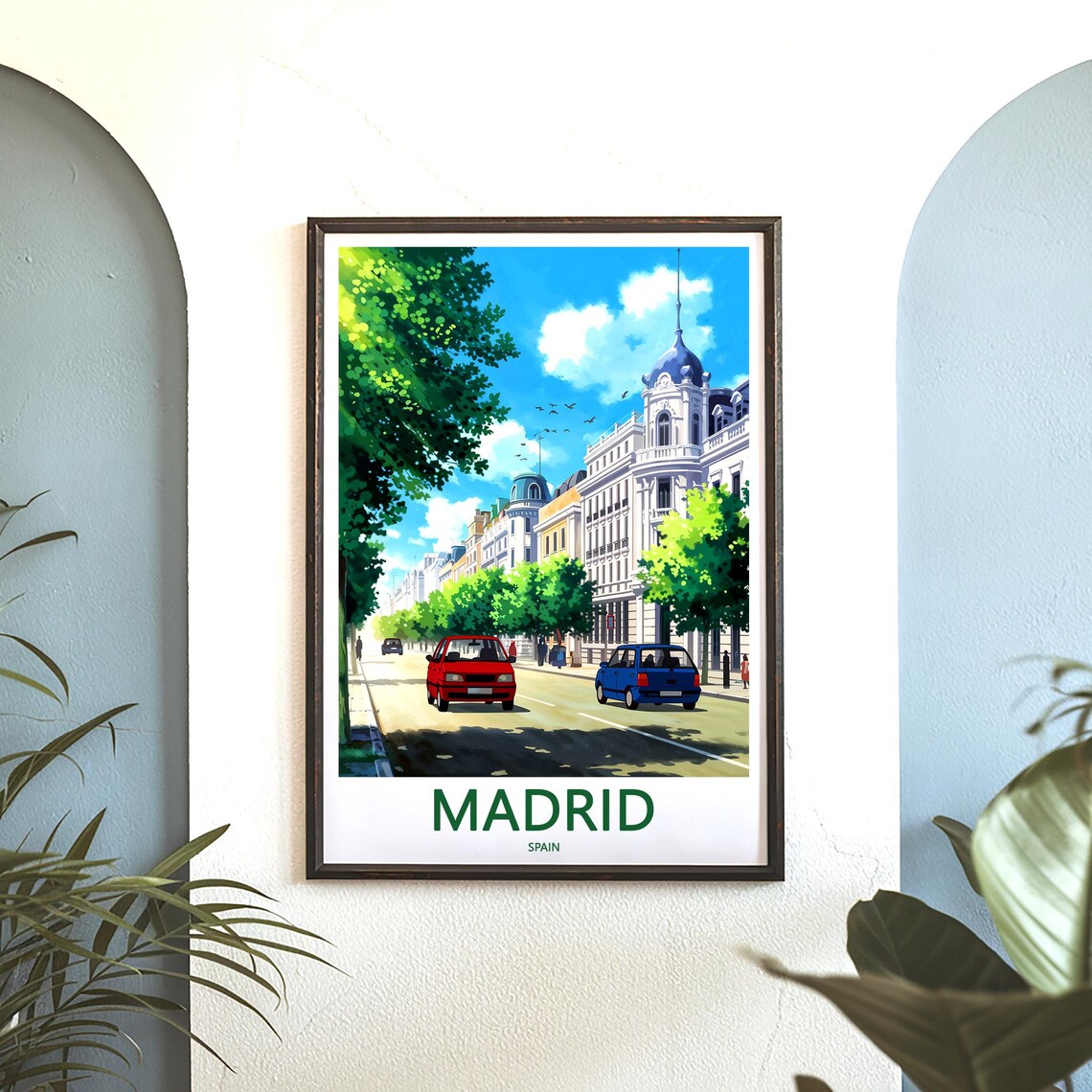 Madrid Gran Via Colorful Boulevard Classic Cars Day Art Poster - Image 3