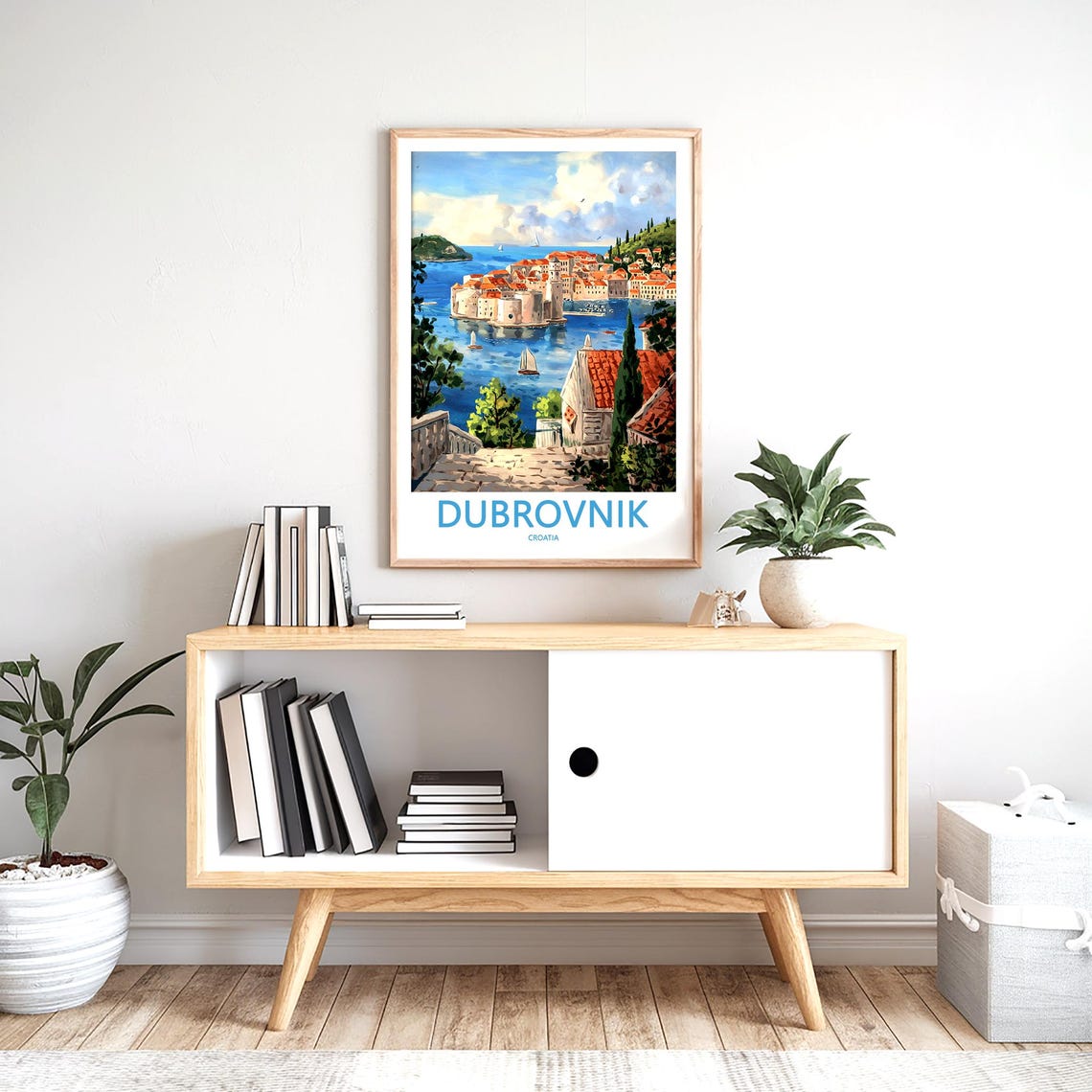 Dubrovnik Stone Staircase Harbor Sailboats Illustration Travel Poster - Image 2