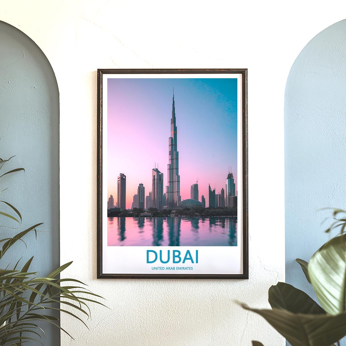 Dubai Burj Khalifa Pastel Sunrise with Lake Reflection Photo Poster - Image 3