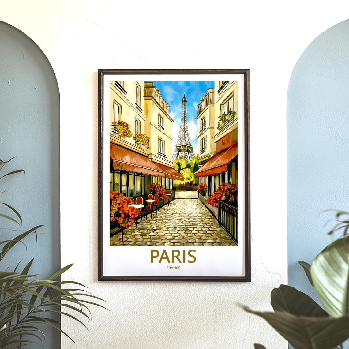 Paris Eiffel Tower View From Charming Cobblestone Cafe Alley Poster - Image 3