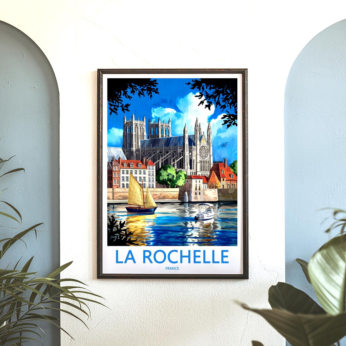 La Rochelle France Harbor Sailboats and Gothic Cathedral Art Poster - Image 3