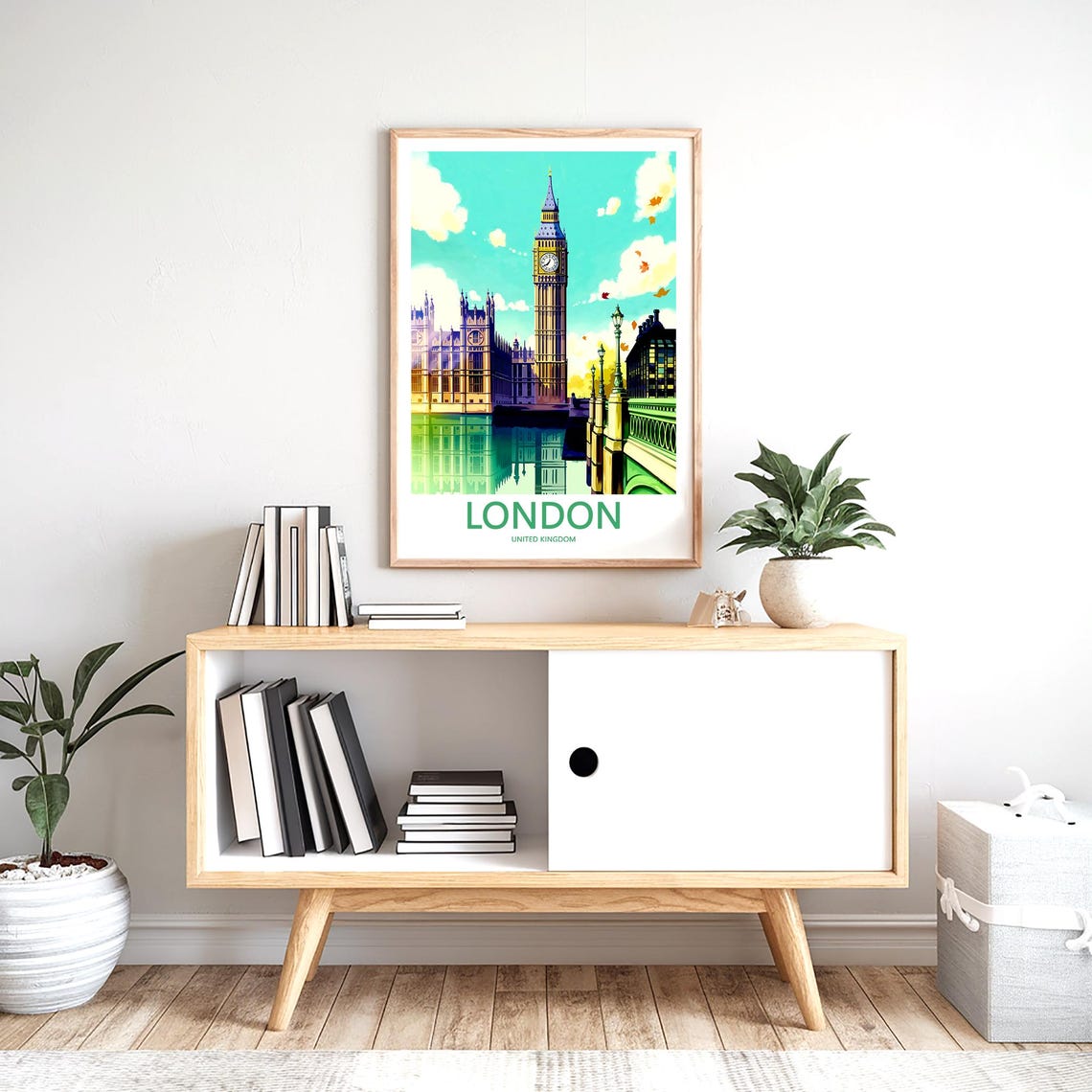 Big Ben Westminster Bridge Autumn Leaves Illustration Poster - Image 2