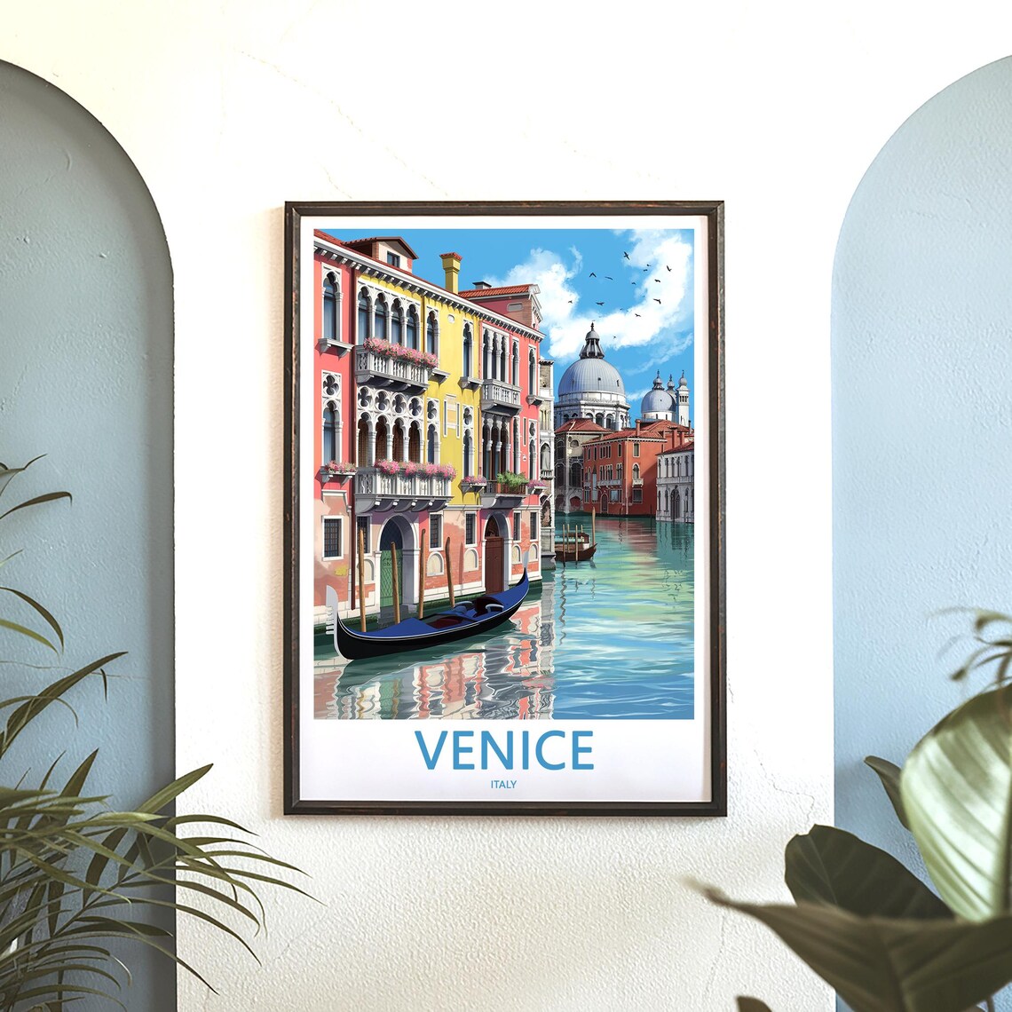 Venice Italy Flower Balcony Canal Gondola Colorful View Poster - Image 3
