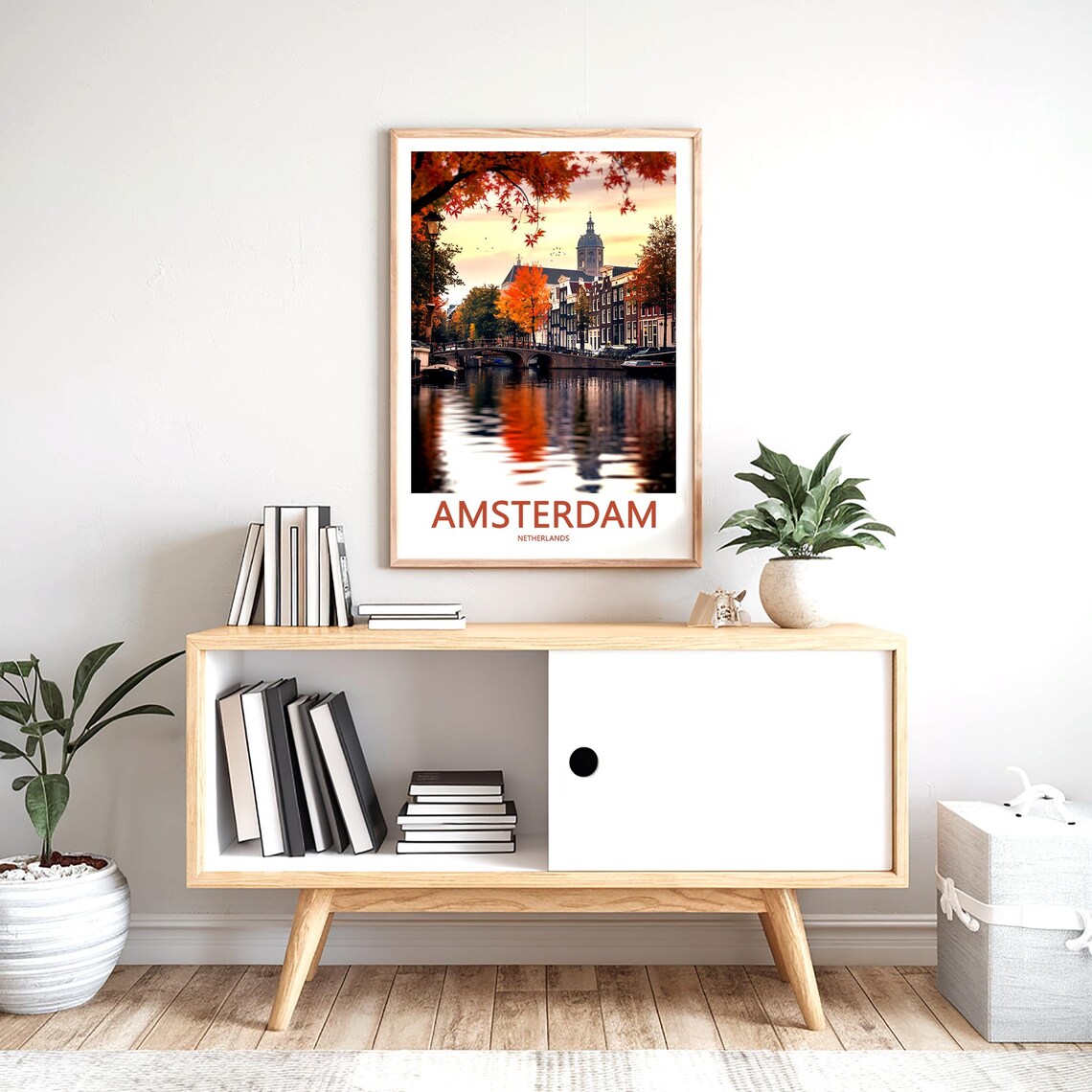 Amsterdam Autumn Canal Bridge Red Leaves Photo Travel Poster - Image 2
