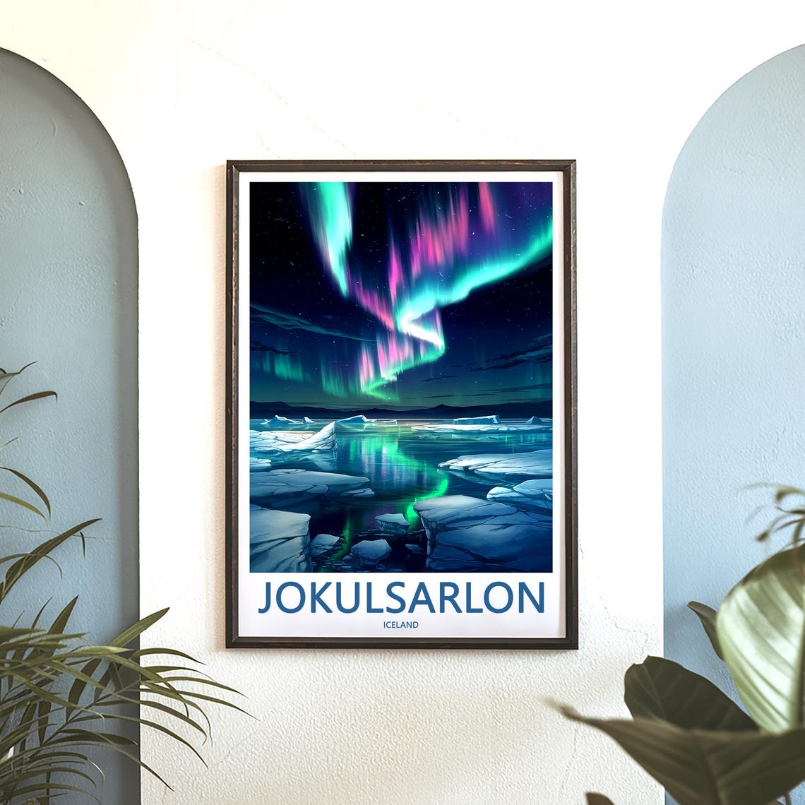 Jokusarlon Iceland Neon Aurora and Drifting Icebergs Art Poster - Image 3