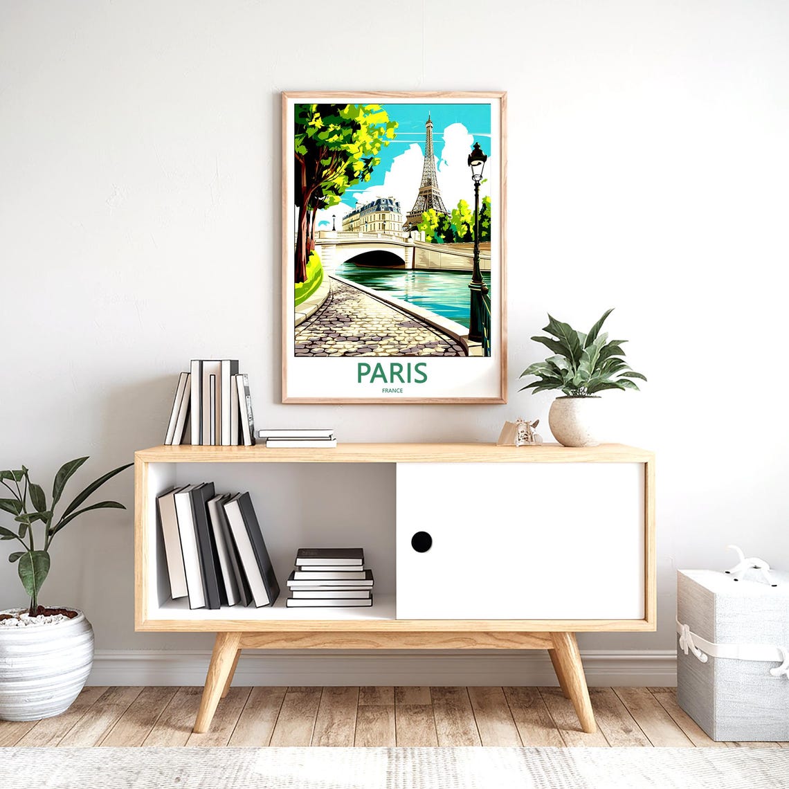 Eiffel Tower Riverside Bridge Cobblestone Path Paris Travel Poster - Image 2