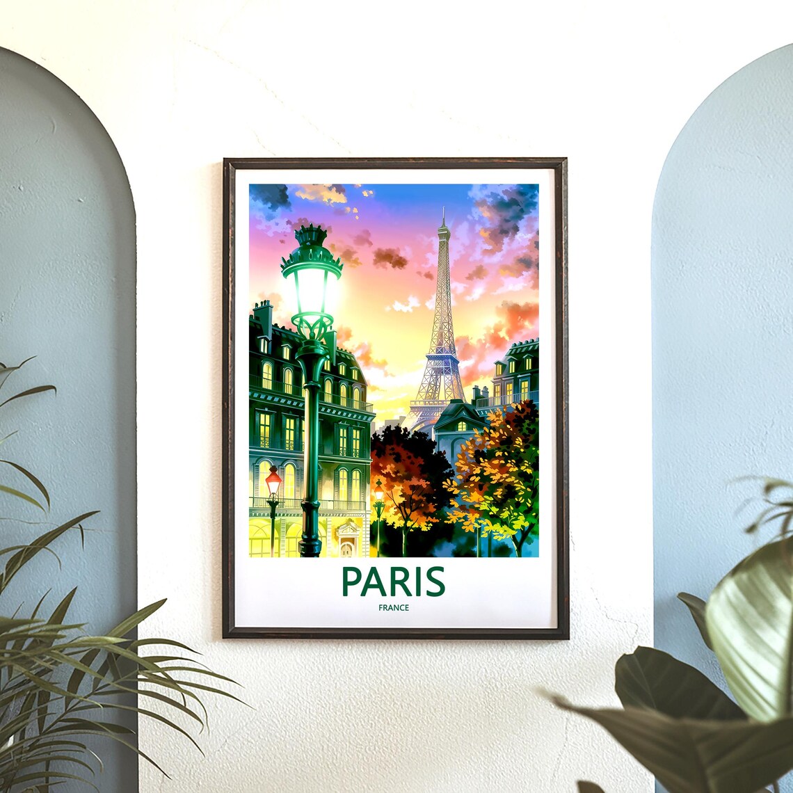 Eiffel Tower Twilight Glowing Green Street Lamp Paris France Poster - Image 3