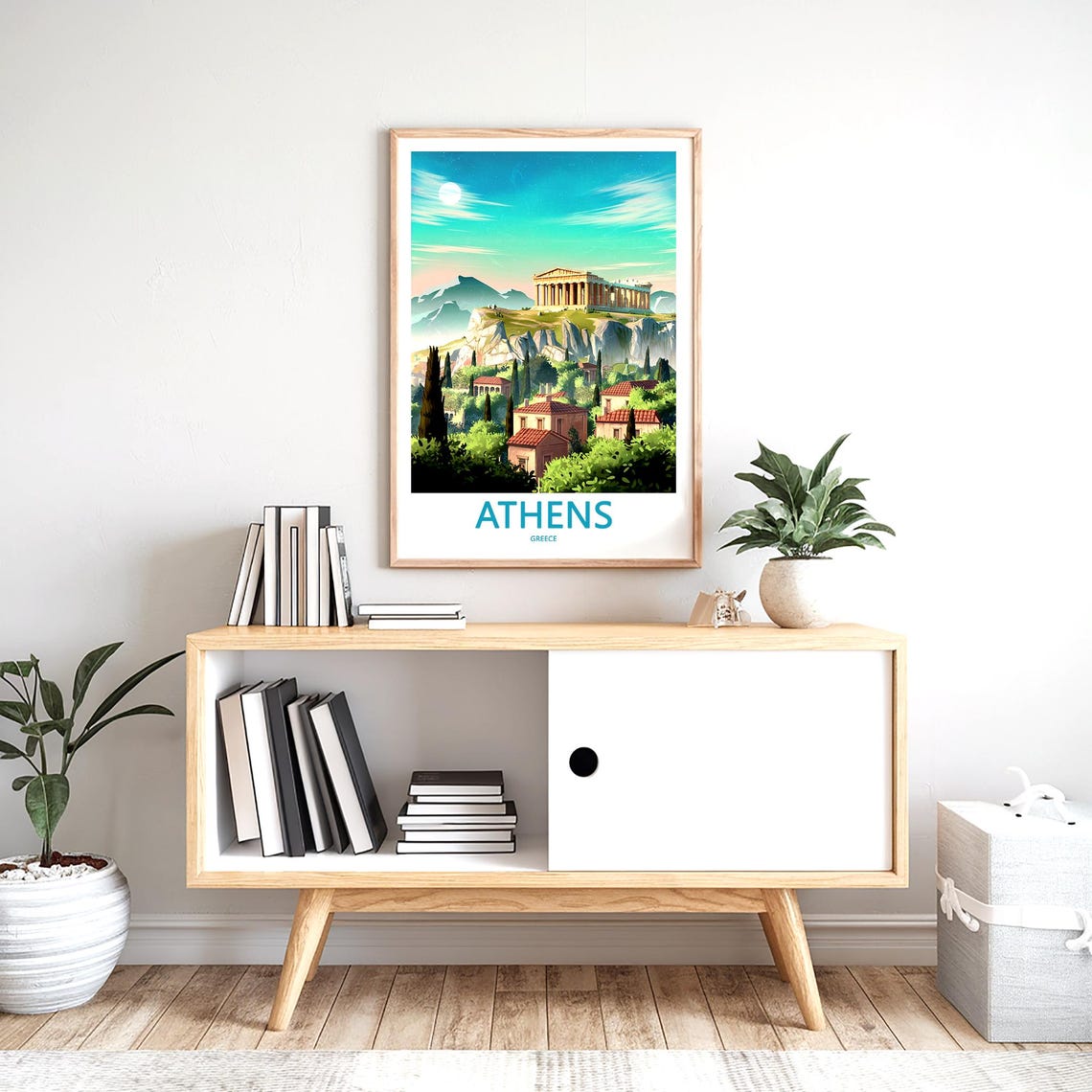 Athens Parthenon Turquoise Sky Terracotta Rooftops Illustrated Poster - Image 2