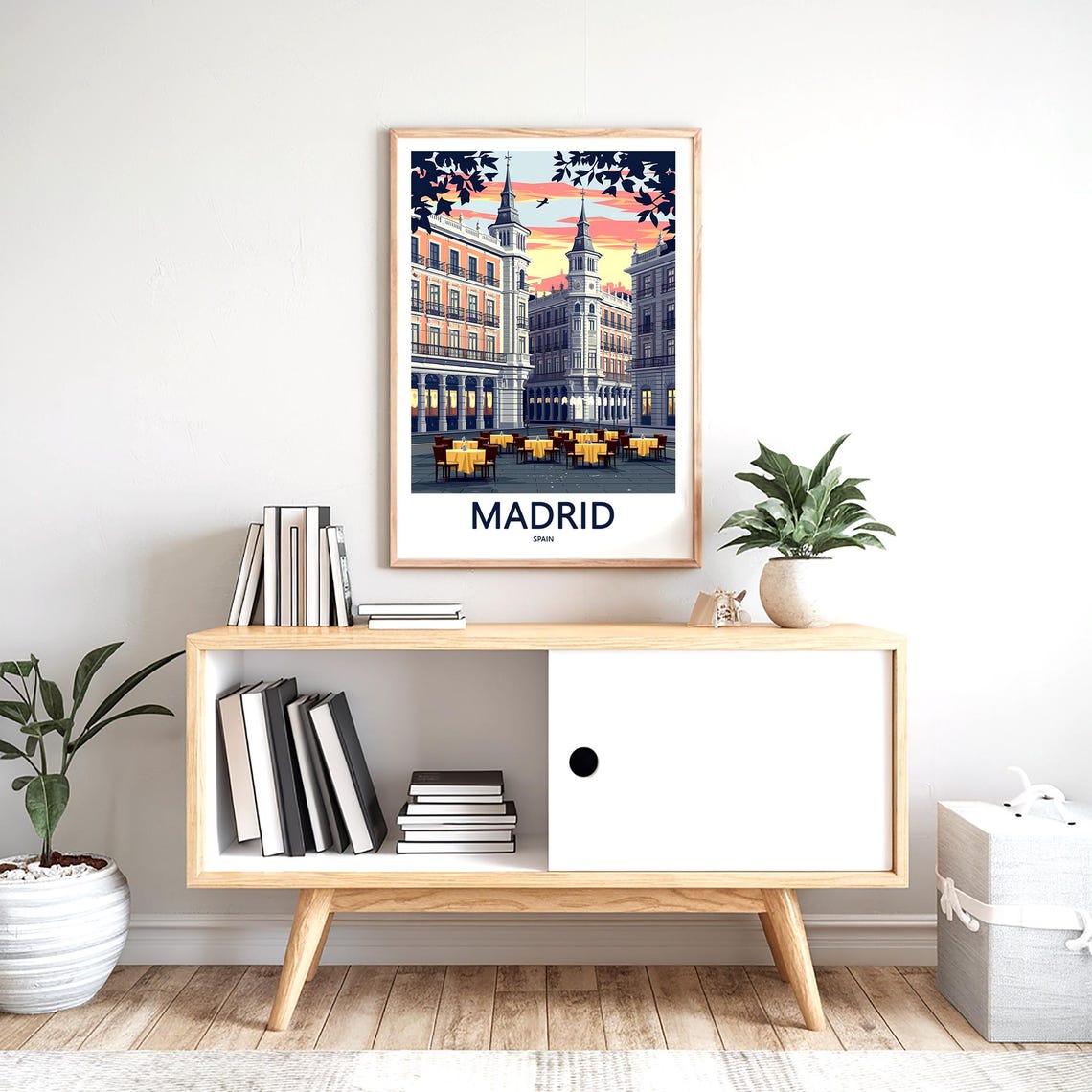 Madrid Plaza Mayor Illustrated Sunset Cafe Terrace Scene Poster - Image 2