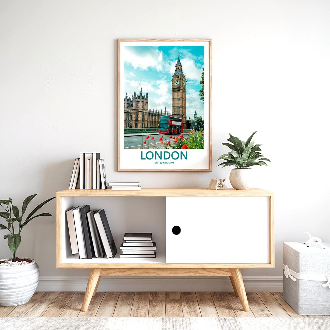 Big Ben Red Double Decker Bus Poppies on a Summer Day Photo Poster - Image 2