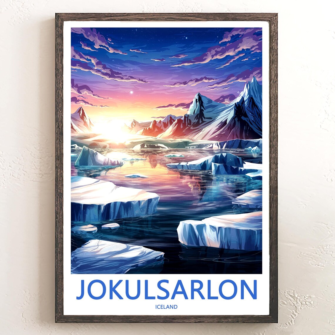 Jokusarlon Iceland Pink Sunset Over Frozen Lagoon Art Poster