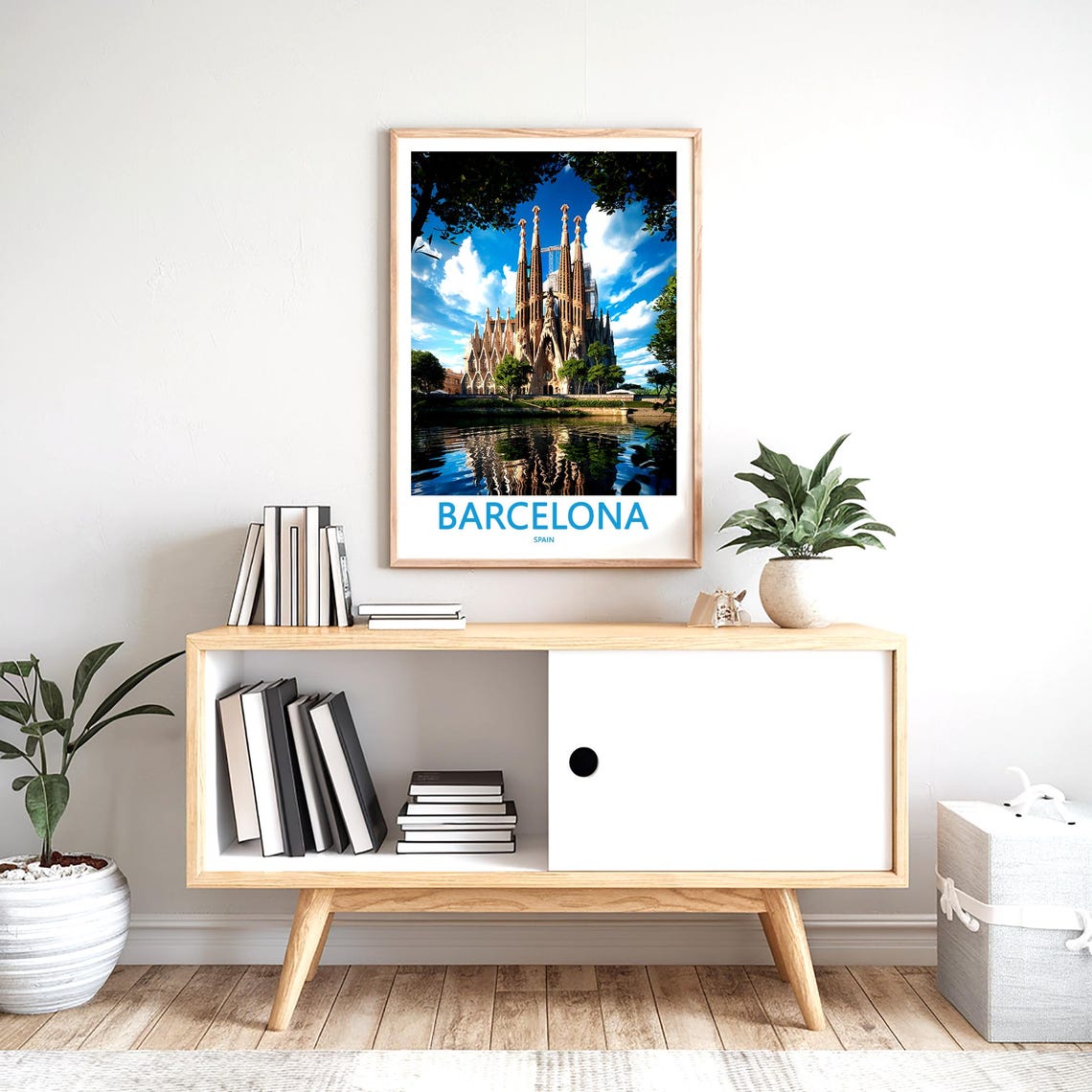 Barcelona Sagrada Familia Water Reflection Dark Branches Travel Poster - Image 2