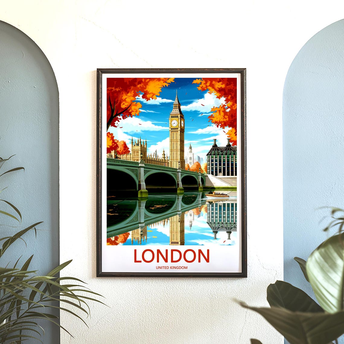 Big Ben and Westminster Bridge Mirror Reflection Autumn Poster - Image 3