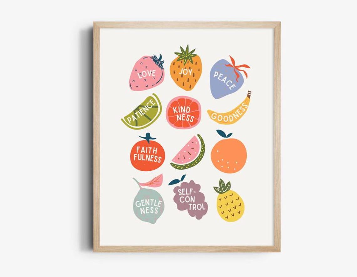 Fruits of the Spirit Colorful Fruit Illustration Christian Poster