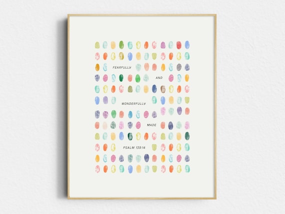 Fearfully Wonderfully Made Ii Print Psalm 13914 Cute Christian Art Sunday School Print Colorful Trendy Art Print