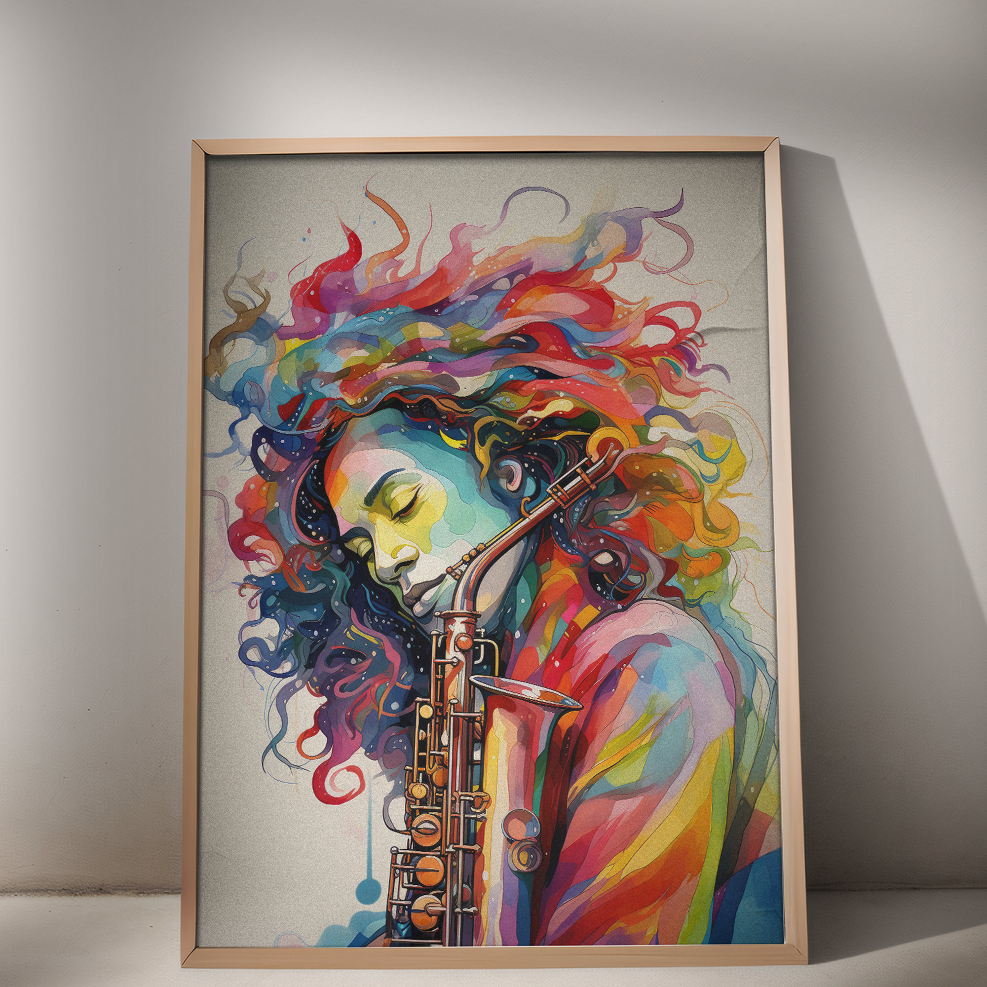 Colorful Woman Saxophonist Watercolor Jazz Portrait Music Art Poster - Image 2