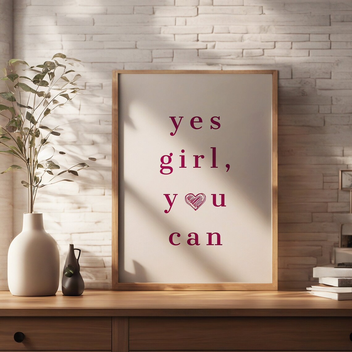 Yes Girl You Can Affirmation Pink Serif Heart Typography Poster - Image 2