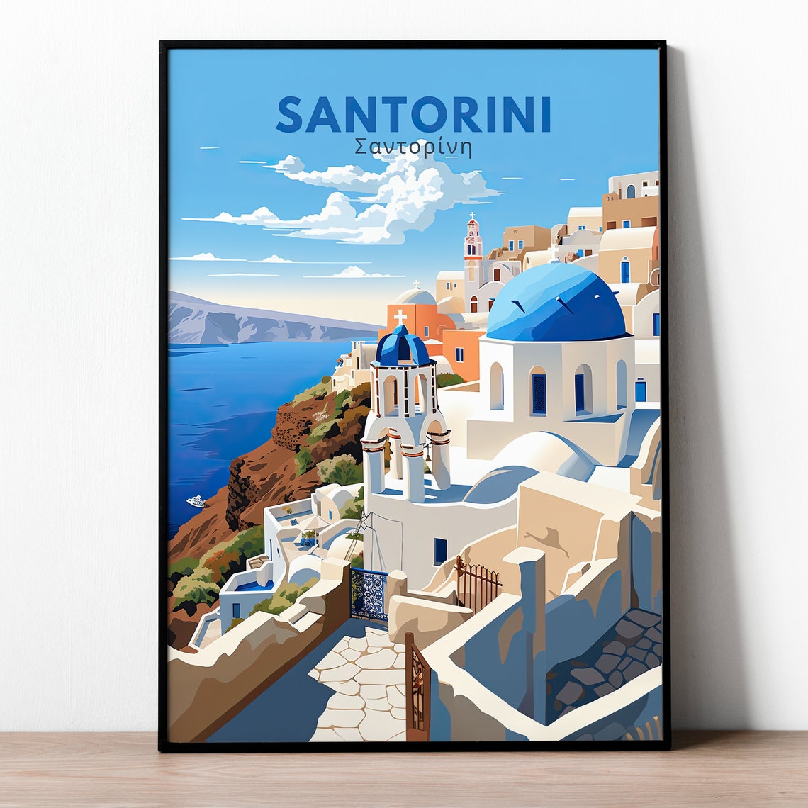 Santorini Greece Blue Domes Caldera View Summer Travel Poster - Image 6