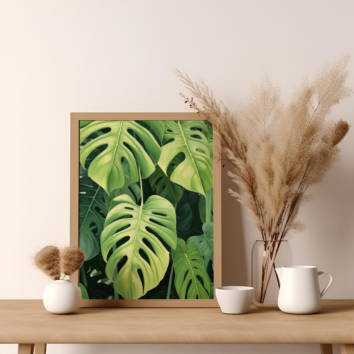 Monstera Leaves Tropical Botanical Green Leaf Illustration Poster - Image 7