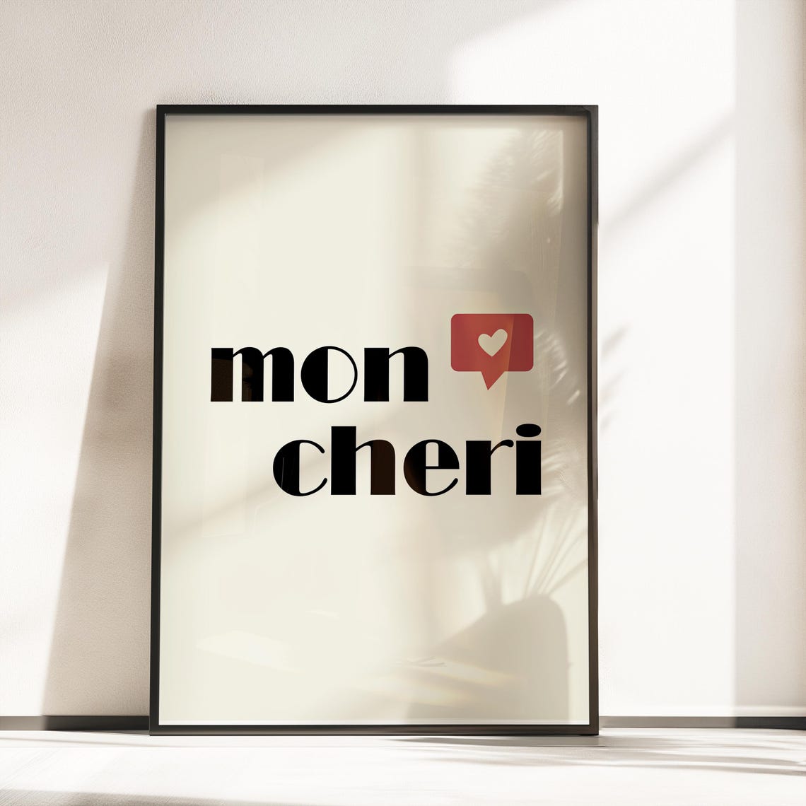 Mon Cheri French Red Heart Speech Bubble Minimalist Love Poster - Image 4