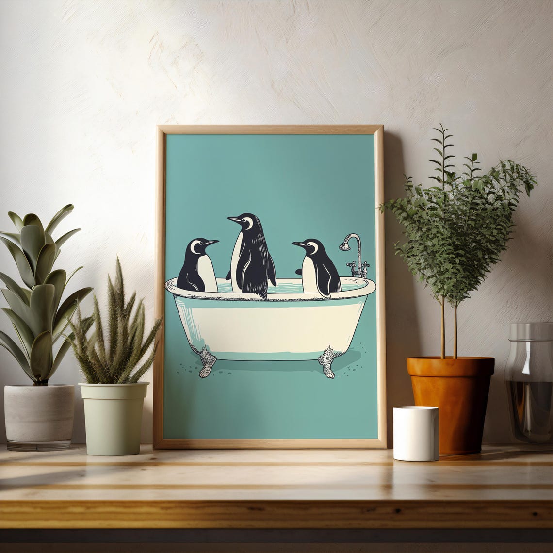 Cute Funny Penguin Bathtub Bathroom Wall Art Trio Set of 3 Humor - Image 7