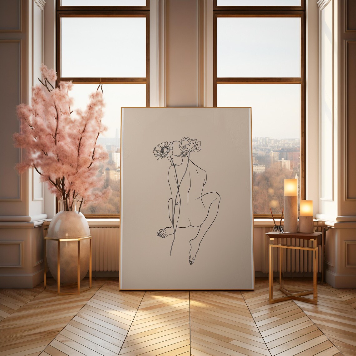 Set Of 3 Female Line Drawing Floral Face Art Minimalist Poster - Image 5