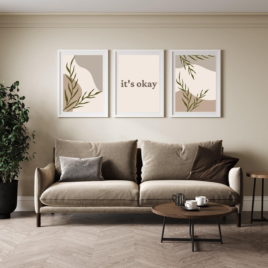 Its Okay Boho Leaf Set Of 3 Neutral Abstract Botanical Poster - Image 3