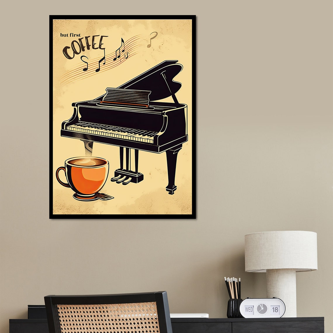 But First Coffee Grand Piano Musical Notes Vintage Kitchen Poster - Image 4